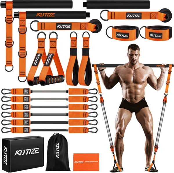 Pilates Bar Kit with Resistance Bands, Heavy Duty Pilates Equipment for Men, Strength Training Bar for Legs, Hip, Back, Arm, Abs, Chest, Shoulders, Portable Home Gym Full Body Workout Equipment - Image 2