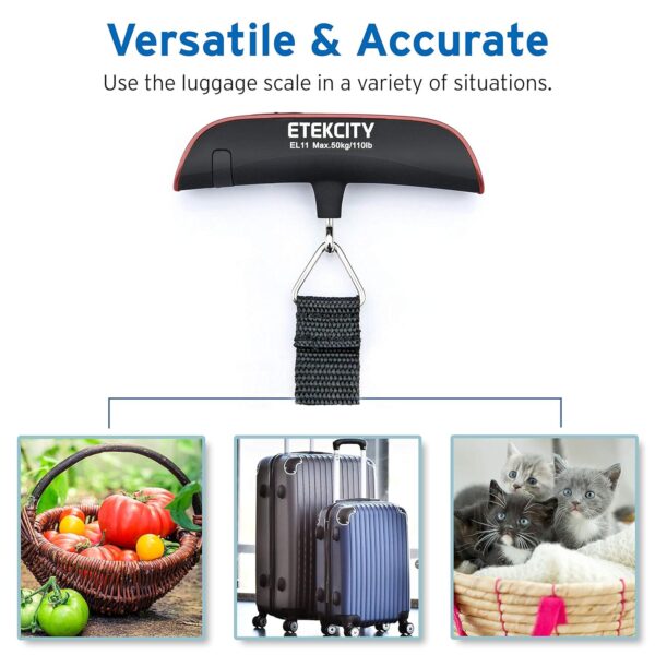 Etekcity Luggage Scale, Digital Weight Scales for Travel Accessories Essentials Suitcases , Portable Handheld Scale with Temperature Sensor, Rubber Paint, 110 Pounds, Battery Included - Image 4