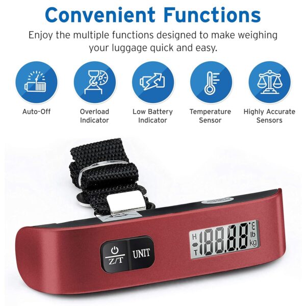 Etekcity Luggage Scale, Digital Weight Scales for Travel Accessories Essentials Suitcases , Portable Handheld Scale with Temperature Sensor, Rubber Paint, 110 Pounds, Battery Included - Image 3