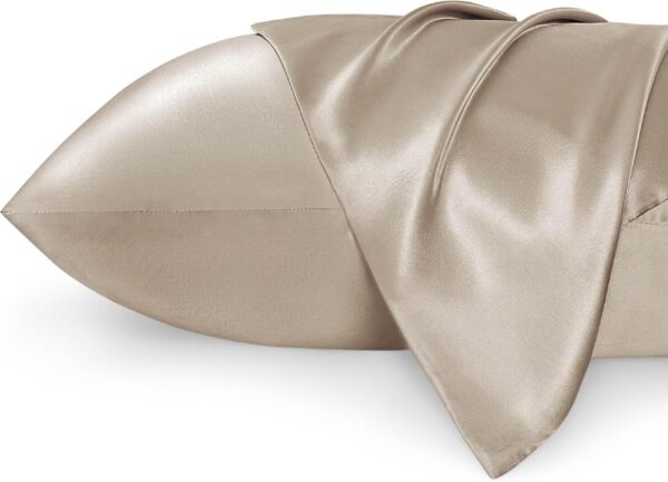 Bedsure Satin Pillowcases, Similar to Silk Pillow Cases Queen Size Set of 2, Pillow Case for Sleeping Women with Envelope Closure, Gifts for Women Men, Khaki, 20x30 Inches - Image 2