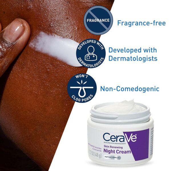 CeraVe Skin Renewing Night Cream, Niacinamide, Peptide Complex, and Hyaluronic Acid Moisturizer for Face, 1.7 Ounce, Packaging may Vary - Image 5