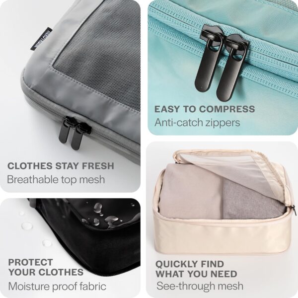 Compression Packing Cubes for Travel - Luggage Organizer Bags - Double Zipper Packing Cubes for Suitcases (4-Pack, Beige) - Image 7
