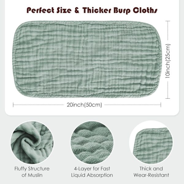 Muslin Burp Cloths 100% Cotton Large 20''x10'' Extra Soft and Absorbent Baby Wash Cloths Spit Up Rags - Baby Burping Cloth for Boys Girls Items(12 Pack Green) - Image 5