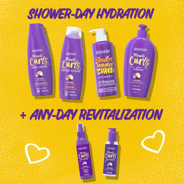 Aussie Miracle Curls Set: Shampoo, Conditioner, Deep Hydration, Spray Gel, Detangling Milk, and Oil Hair Treatment, Curl Oil, Coconut & Jojoba, Frizz Control, 6 Pieces - Image 5