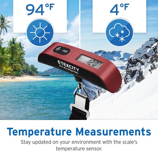 Etekcity Luggage Scale, Digital Weight Scales for Travel Accessories Essentials Suitcases , Portable Handheld Scale with Temperature Sensor, Rubber Paint, 110 Pounds, Battery Included - Image 9
