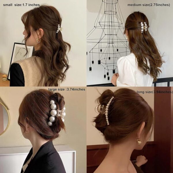 Pearl Hair Clips for Women, 4PCS Large Small Hair Claw Clip Strong Hold,Big Banana Jaw Clip Barrettes Nonslip,Hair Accessories Set Birthday Wedding Mother's Day Gift for Girl Thick Thin Curly Hair - Image 3