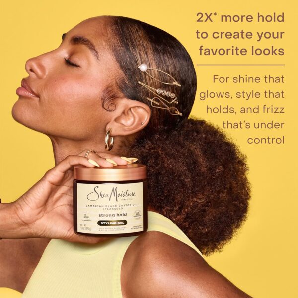 SheaMoisture Strong Hold Styling Gel+Flaxseed Jamaican Black Castor Oil Gives Controlled Style,AllDay Hold,Infused With Castor Seed Oil,SheaButter & Indulgent Scent ParabenFree AntiFrizz Hair Gel 15oz - Image 4