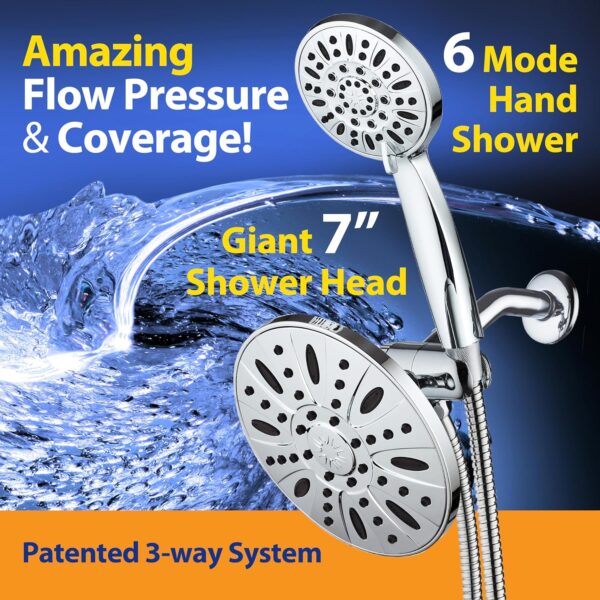 AquaDance 7" Premium High Pressure 3-Way Rainfall Combo Combines The Best of Both Worlds-Enjoy Luxurious Rain Showerhead and 6-Setting Hand Held Shower Separately or Together, Chrome - Image 3