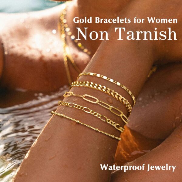 Gold Bracelets for Women Trendy,14K Real Gold Plated Dainty Stackable Paperclip Cuban Link Chain Bracelets,Cuff Bracelets Jewelry Set Adjustable 7"+2" - Image 6
