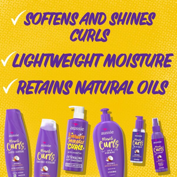 Aussie Miracle Curls Set: Shampoo, Conditioner, Deep Hydration, Spray Gel, Detangling Milk, and Oil Hair Treatment, Curl Oil, Coconut & Jojoba, Frizz Control, 6 Pieces - Image 3