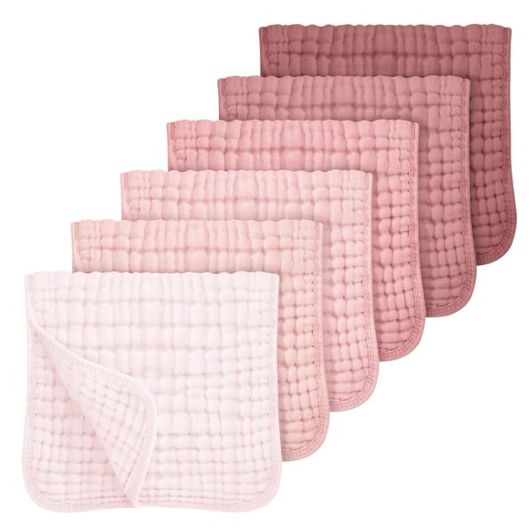 Looxii Muslin Burp Cloths Baby Girl 6 Pack - 20" x 10" - Ultra Soft & Absorbent, 6-Layer 100% Cotton for Spit Up & Drool- Gentle Baby Burping Cloth, Newborn Essentials Shower Gift Girl, Gradient Pink - Image 2