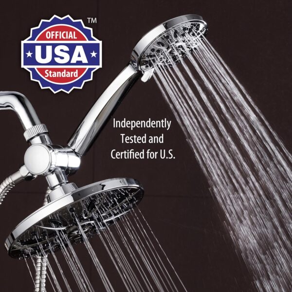 AquaDance 7" Premium High Pressure 3-Way Rainfall Combo Combines The Best of Both Worlds-Enjoy Luxurious Rain Showerhead and 6-Setting Hand Held Shower Separately or Together, Chrome - Image 4
