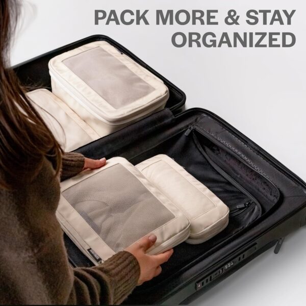 Compression Packing Cubes for Travel - Luggage Organizer Bags - Double Zipper Packing Cubes for Suitcases (4-Pack, Beige) - Image 8