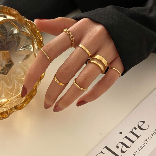 FAXHION Gold Knuckle Rings Set for Women Snake Chain Stacking Ring Vintage BOHO Midi Rings SIze Mixed - Image 5