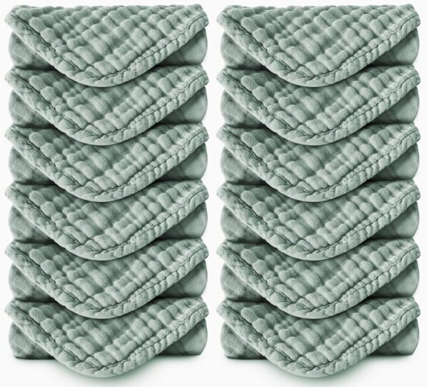 Muslin Burp Cloths 100% Cotton Large 20''x10'' Extra Soft and Absorbent Baby Wash Cloths Spit Up Rags - Baby Burping Cloth for Boys Girls Items(12 Pack Green) - Image 2