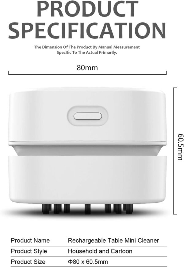 ODISTAR Desktop Vacuum Cleaner, Mini Table dust Sweeper Energy Saving,High Endurance up to 90 mins,Cordless&360º Rotatable Design for Keyboard/Home/School/Office(White AA Battery) - Image 3