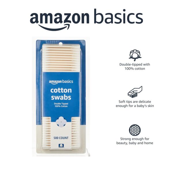 Amazon Basics Cotton Swabs for Personal Hygiene and Baby Care, 2000 Count, 4 Pack of 500 Count - Image 4