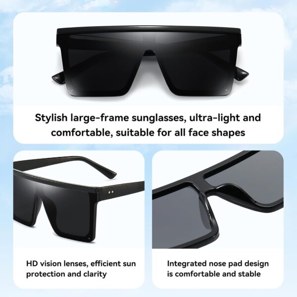 Dollger Square Oversized Sunglasses for Women Men Fashion Flat Top Big Black Frame Shades - Image 6