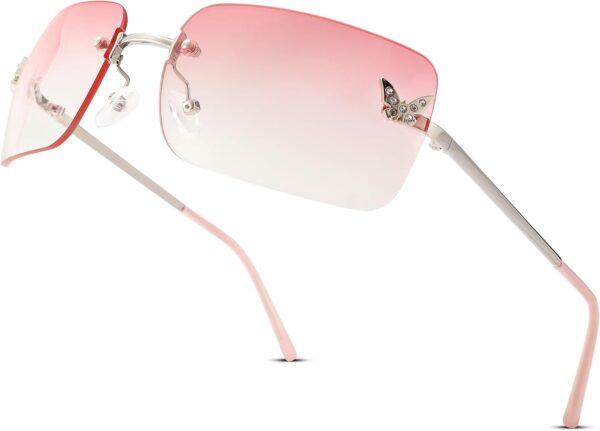 Rectangle Rimless Sunglasses for Women Retro Trendy Square Sun Glasses Vintage Shades - Image 2