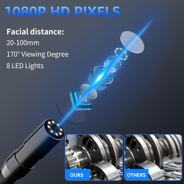 Endoscope Camera with Light - IP67 Waterproof Borescope Camera with 8 Adjustable LED Lights | 4.3" LCD Screen Borescope | HD 1080P Inspection Cameras with 16.5ft Semi-Rigid Cord Tools for Men - Image 7
