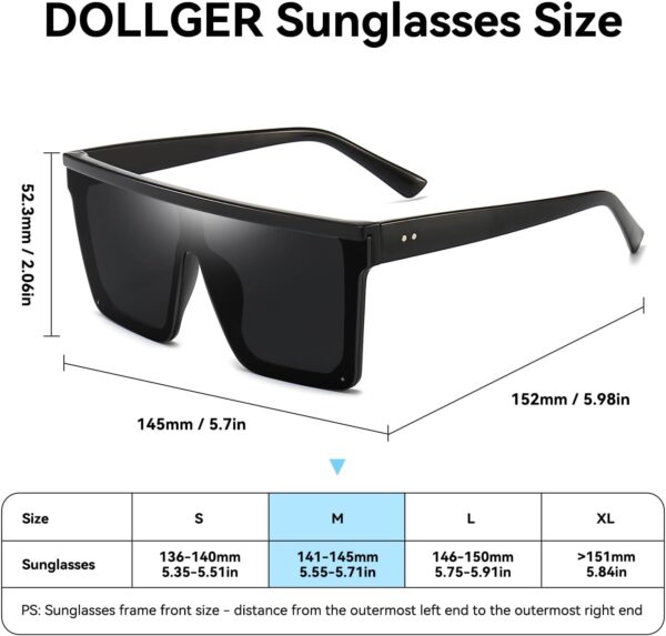 Dollger Square Oversized Sunglasses for Women Men Fashion Flat Top Big Black Frame Shades - Image 8