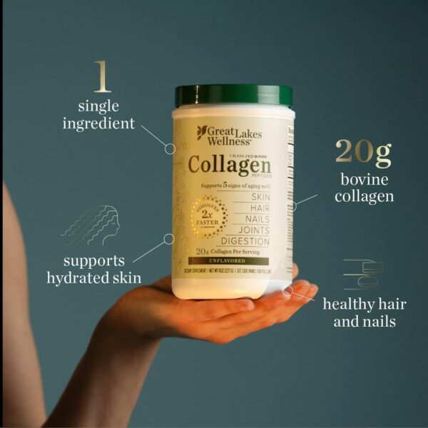 Great Lakes Wellness Collagen Peptides Powder for Skin, Hair, Nails, Joints & Digestion - Unflavored - Quick Dissolve Hydrolyzed, Non-GMO, Keto, Kosher - 16oz - Image 7