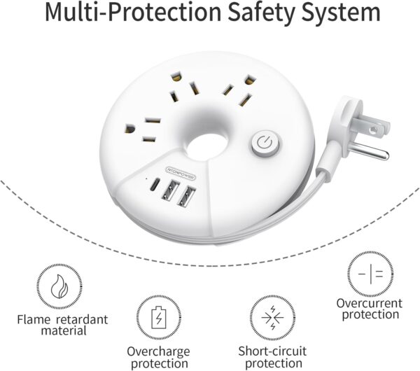 Travel Power Strip, NTONPOWER 3 Outlets 3 USB(1 USB C) Cruise Approved Power Strip, Short Extension Cord 3ft, Travel Essentials for Home, Hotels, Cruise Ship, Vacation, White, i-Donut Power Strip - Image 7