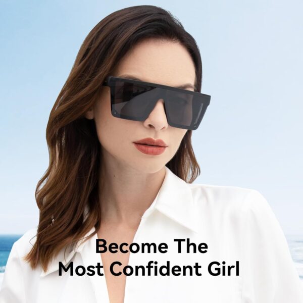 Dollger Square Oversized Sunglasses for Women Men Fashion Flat Top Big Black Frame Shades - Image 9
