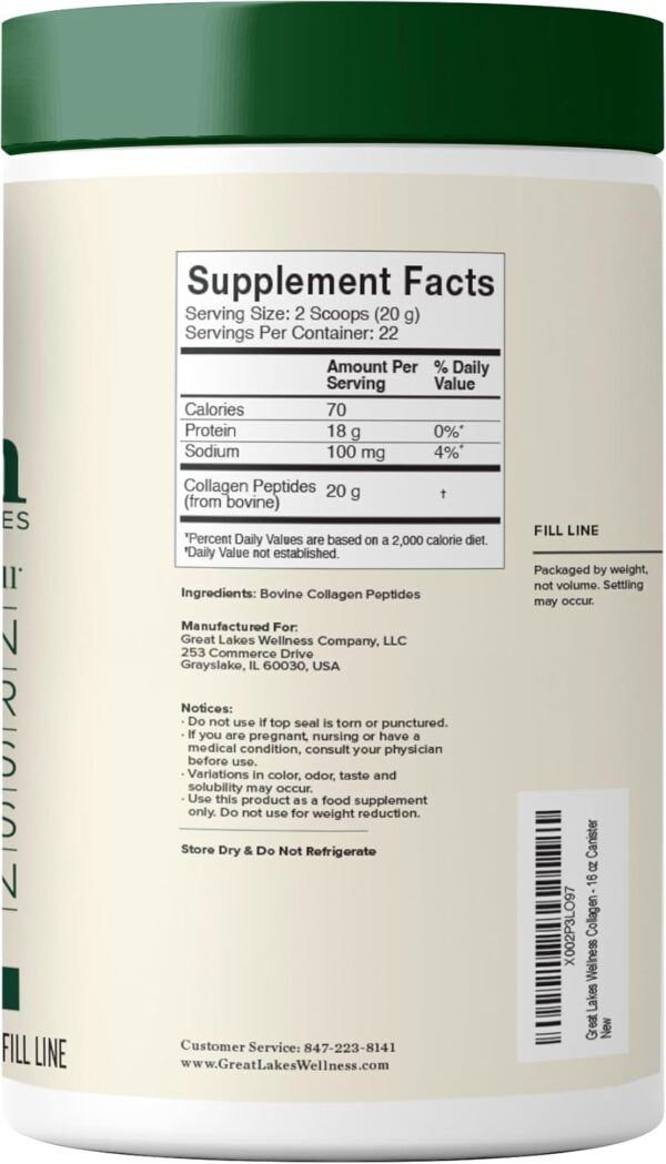 Great Lakes Wellness Collagen Peptides Powder for Skin, Hair, Nails, Joints & Digestion - Unflavored - Quick Dissolve Hydrolyzed, Non-GMO, Keto, Kosher - 16oz - Image 5