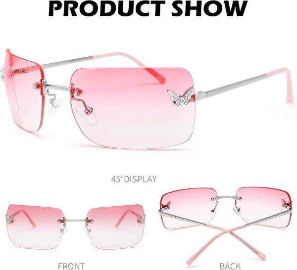Rectangle Rimless Sunglasses for Women Retro Trendy Square Sun Glasses Vintage Shades - Image 5