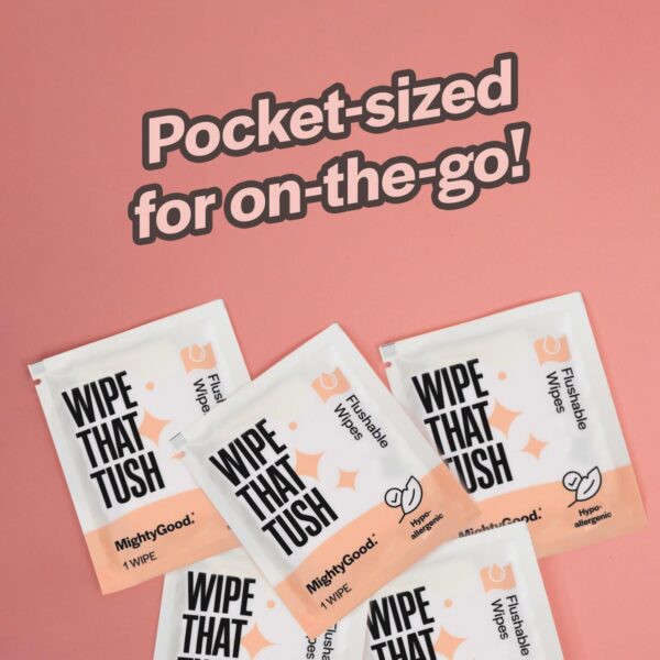 Wipe That Tush On-The-Go Flushable Wet Wipes - 1 Pack, 30 Wipes - Individually Wrapped Extra-Large Wipes with Aloe - Hypoallergenic & Unscented - Septic and Sewer Safe - Image 4