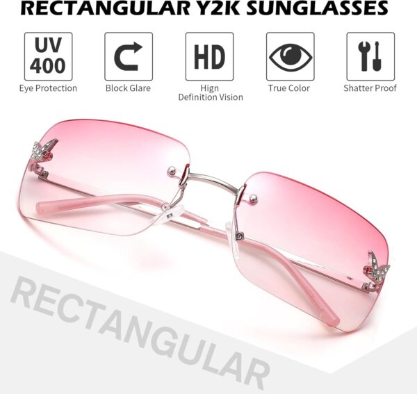 Rectangle Rimless Sunglasses for Women Retro Trendy Square Sun Glasses Vintage Shades - Image 6