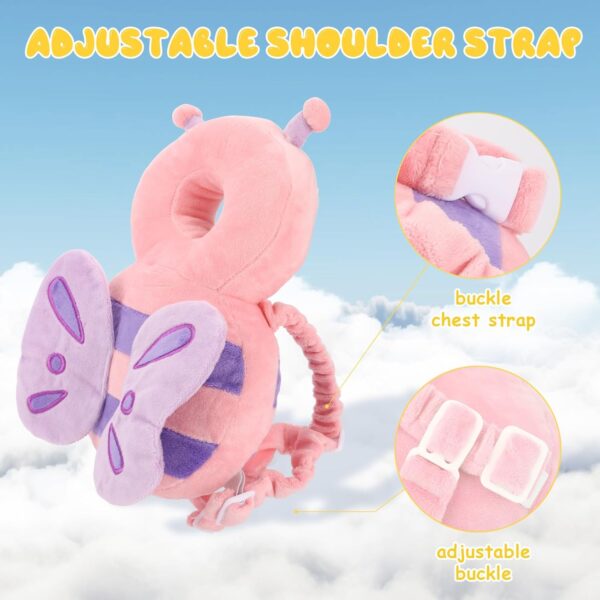 Baby Head Protection Backpack - Soft & Comfortable, Cute Cartoon Design, Pink Butterfly - Image 3