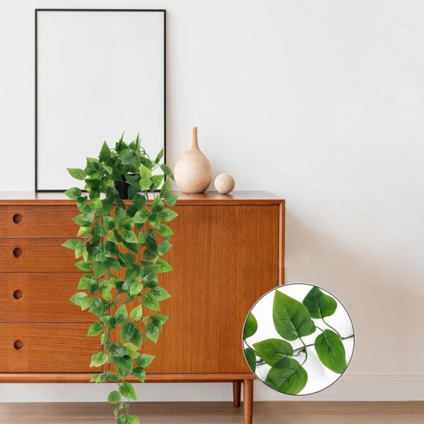 BLEUM CADE Fake Hanging Plants, 2pcs Artificial Hanging Plant, Faux Pothos Vines Hanging Plant Greenery for Wall Home Living Room Indoor Outdoor Decor (No Baskets) - Image 10