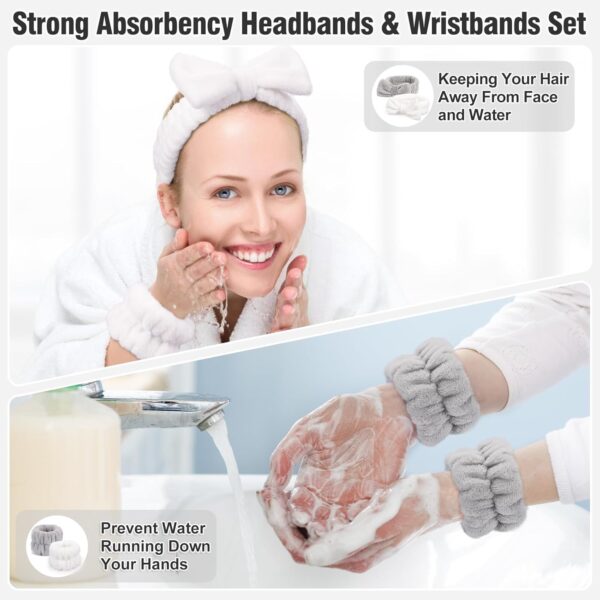 Spa Headbands for Women with Wristband Set: Facial Makeup Headbands for Girls & Teens - Soft Coral Fleece Elastic Hair Wraps with Wrist Accessories for Washing Face Shower Bath Beauty Skincare Gifts - Image 3