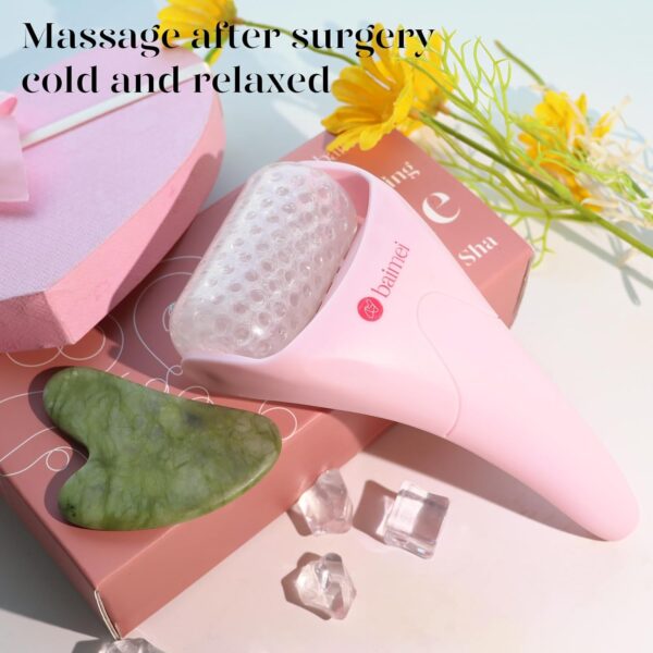 BAIMEI IcyMe Ice Roller for Face and Gua Sha Facial Tool Set, Ice Face Roller Reduces Puffiness Relieves Migraines Skin Care Tools, Self Care Gift for Women - Pink - Image 10