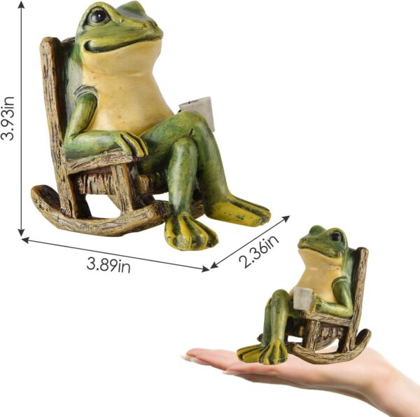 Miniature Frog Garden Statue Mom Dad Gifts Home Decorations Fairy Garden Accessories Outdoor Lights Solar Garden Frog Decor Art Housewarming Gift for Patio,Yard,Lawn Ornament,3.89"x2.36"x3.93 - Image 3