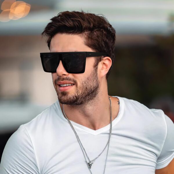 Dollger Square Oversized Sunglasses for Women Men Fashion Flat Top Big Black Frame Shades - Image 5