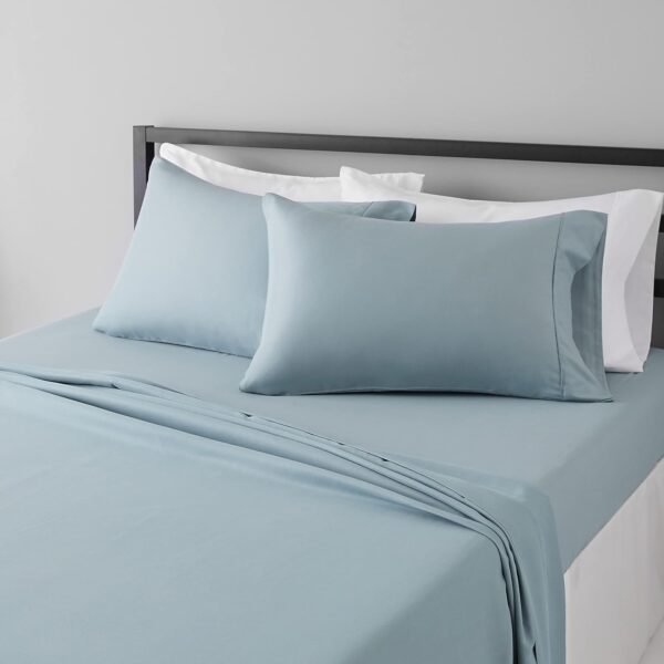 Amazon Basics Lightweight Super Soft, Wrinkle-Free Easy Care Microfiber 4 Piece Bed Sheet Set with 14-Inch Deep Pockets, Queen, Spa Blue, Solid - Image 2