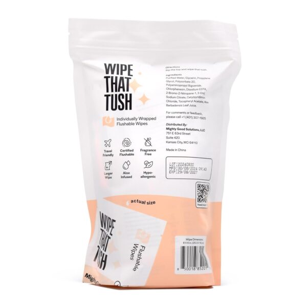 Wipe That Tush On-The-Go Flushable Wet Wipes - 1 Pack, 30 Wipes - Individually Wrapped Extra-Large Wipes with Aloe - Hypoallergenic & Unscented - Septic and Sewer Safe - Image 3