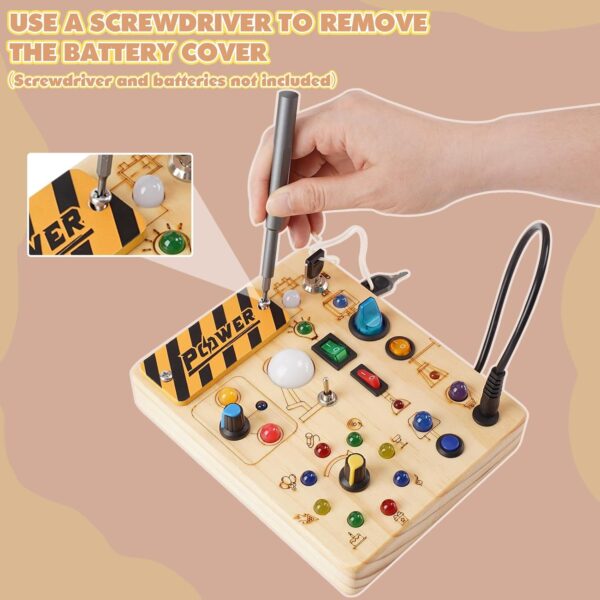 Joyreal Montessori Busy Board Wooden Sensory Toys for Toddler with LED Light Up Switch, Baby Fidget Board Travel Toys for 18+ Months, 1 2 3 Year Old Boys Girls Toddler Toy Gifts (Classic) - Image 10