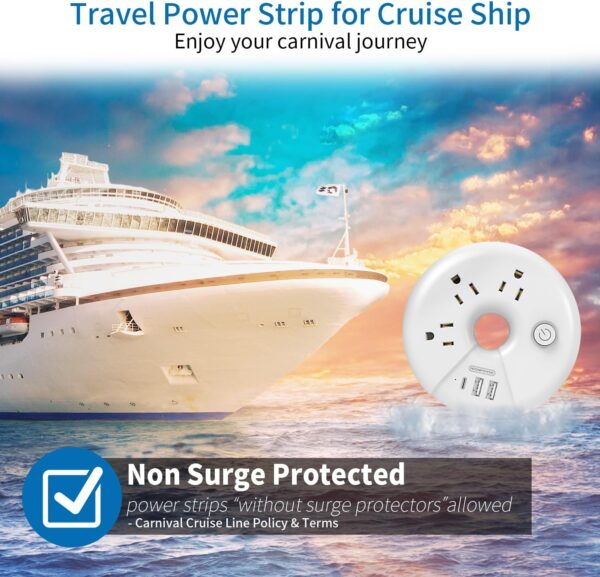 Travel Power Strip, NTONPOWER 3 Outlets 3 USB(1 USB C) Cruise Approved Power Strip, Short Extension Cord 3ft, Travel Essentials for Home, Hotels, Cruise Ship, Vacation, White, i-Donut Power Strip - Image 5