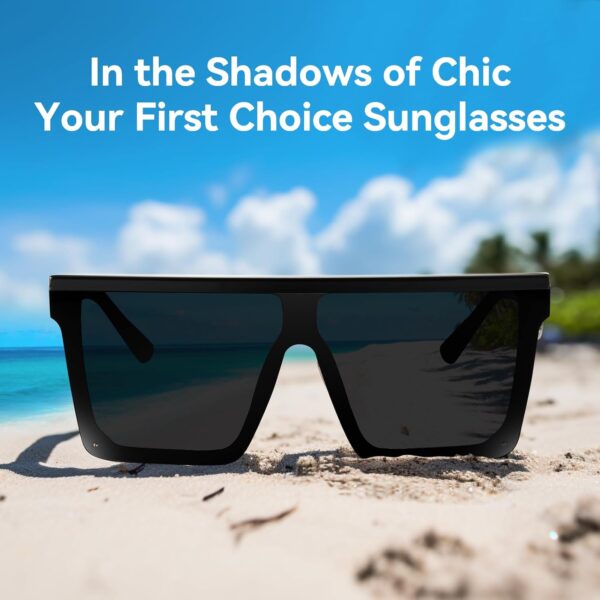 Dollger Square Oversized Sunglasses for Women Men Fashion Flat Top Big Black Frame Shades - Image 3