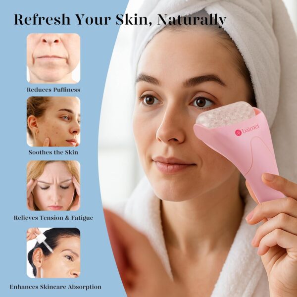 BAIMEI IcyMe Ice Roller for Face and Gua Sha Facial Tool Set, Ice Face Roller Reduces Puffiness Relieves Migraines Skin Care Tools, Self Care Gift for Women - Pink - Image 3