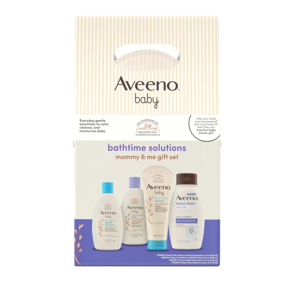 Aveeno Baby Bathtime Solutions Mommy & Me Gift Set, Baby Wash & Shampoo, Calming Bath, Daily Moisturizing Lotion & Stress Relief Body Wash for Mom, Nourishing Oat, Registry Must Haves, 4 items - Image 2