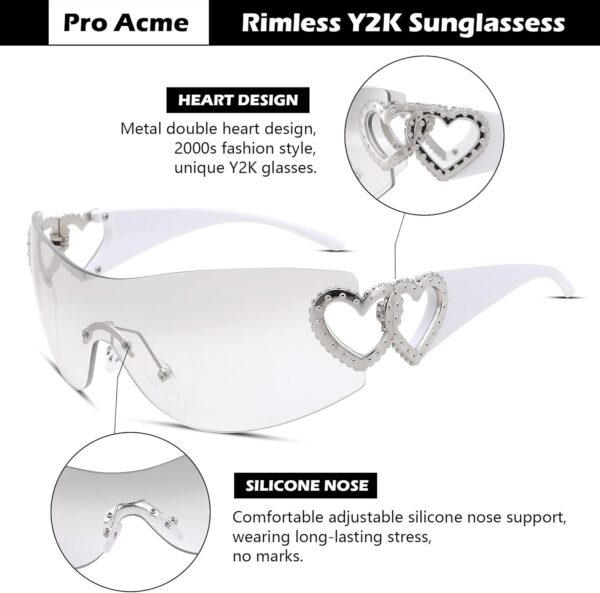 Pro Acme Wrap Around Rimless Sunglasses Women Men, Oversized Fashion Futuristic Sun Glasses Cool Shade 2000S Trendy - Image 5