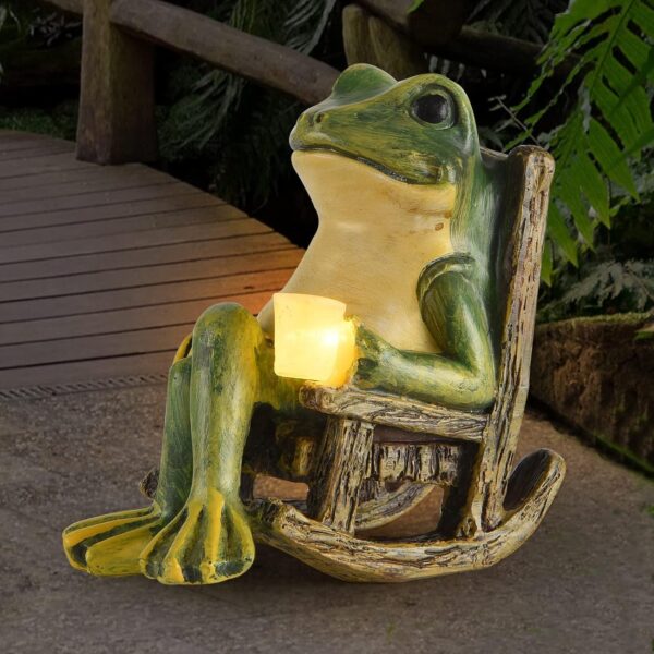 Miniature Frog Garden Statue Mom Dad Gifts Home Decorations Fairy Garden Accessories Outdoor Lights Solar Garden Frog Decor Art Housewarming Gift for Patio,Yard,Lawn Ornament,3.89"x2.36"x3.93 - Image 2