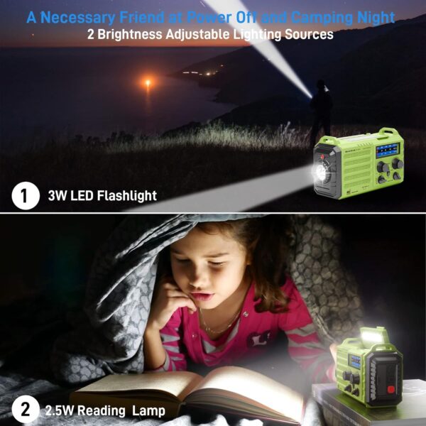 NOAA Weather Radio, Emergency Hand Crank Radio with Solar Charger, Portable Battery Operated AM FM Shortwave Radio with LED Flashlight, USB Charger, Earbud Jack, SOS Alert for Home Survival Hurricane - Image 4