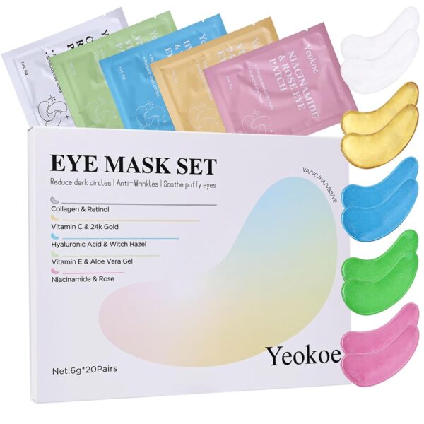 Under Eye Patches for Dark Circles,Eye Mask for Puffy Eyes With Collagen,Retinol,Vitmin C,Hyaluronic Acid and Niacinamide Face Masks Skincare Spa Gifts for Woman 20Pairs - Image 2