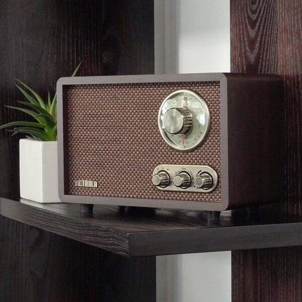Victrola Willow – Retro Wood Bluetooth Radio with Built-in Speakers: Elegant & Vintage Design, Rotary AM/FM Tuning Dial, Bass & Treble Control, Wireless Streaming (Espresso) - Image 3
